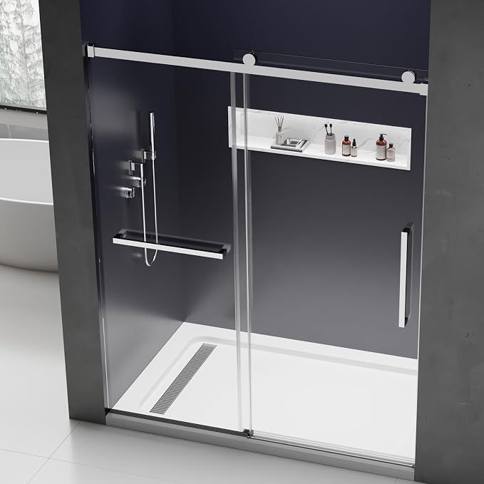 Frameless Shower Door 56-60 in. W x 76 in. H, Single Sliding Glass Door by JONIVRAT