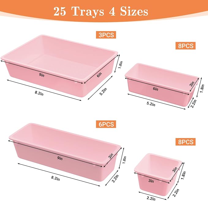 25 PCS Plastic Drawer Organizer Set, 4-Size Versatile Organizer Trays & storage - Image 2