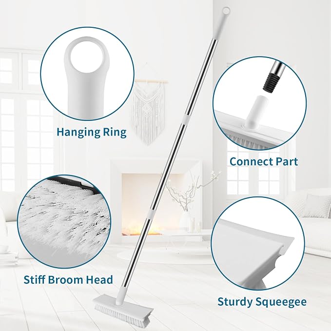 Floor Scrub Brush with Long Handle, 2 in 1 Scrape Brush Stiff Bristle Floor - Image 5