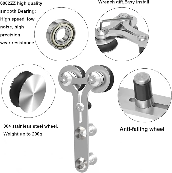 TSMST 9.6FT Sliding Barn Door Hardware Kit, Top Mount Stainless Steel Heavy - Image 5