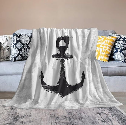 Nautical Anchor Blanket Modern Abstract Light Grey Black Anchor Art Print Soft Cozy Lightweight Throw Blanket for Women Men Bedroom Living Room Dorm Chair Sofa Travel 70x80in