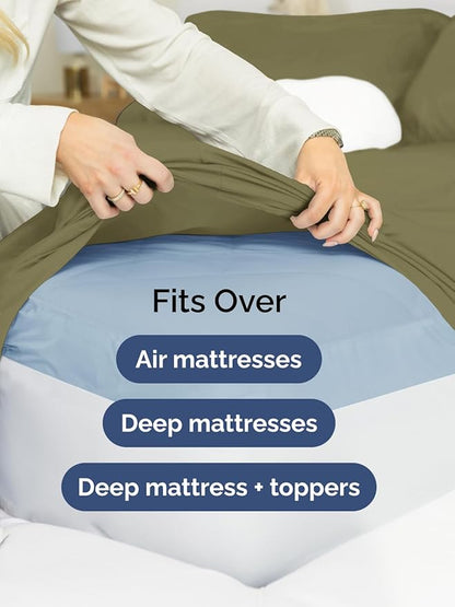 Extra Deep Twin Fitted Sheet - Hotel Luxury Single Fitted Sheet Only - Easily Fits 18 inch to 24 inch Mattress - Ultra Soft, Wrinkle & Fade Free w/Extra Deep Pockets - Breathable & Comfy - Sage Green