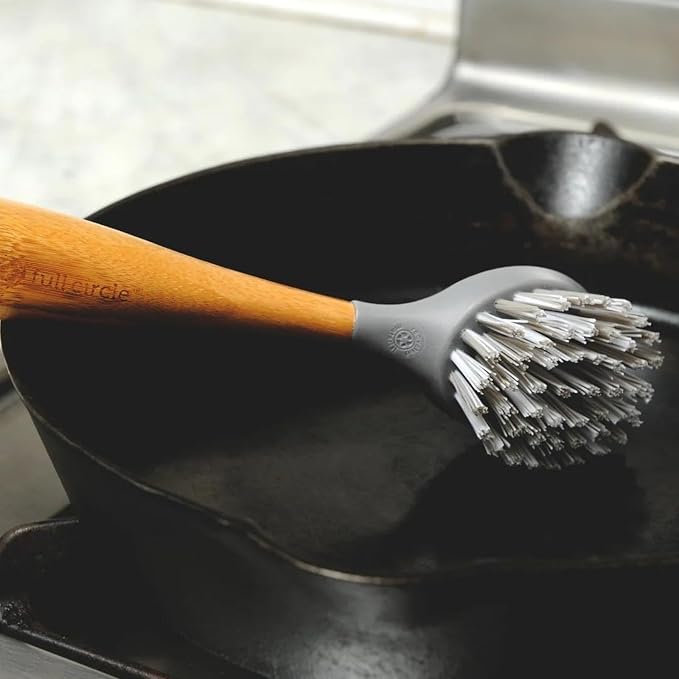 Full Circle Tenacious C Cast Iron Bamboo Dish Brush and Scraper – Durable - Image 3