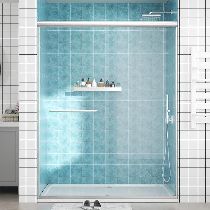 Glass Sliding Shower Door 56-60" W x 72" H, Semi Frameless Double Sliding by Unknown