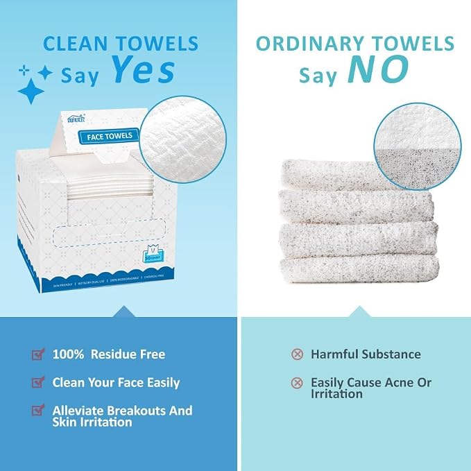HOMEXCEL Face Towels, Biodegradable Makeup Remover Dry Wipes, Super Soft Clean - Image 7