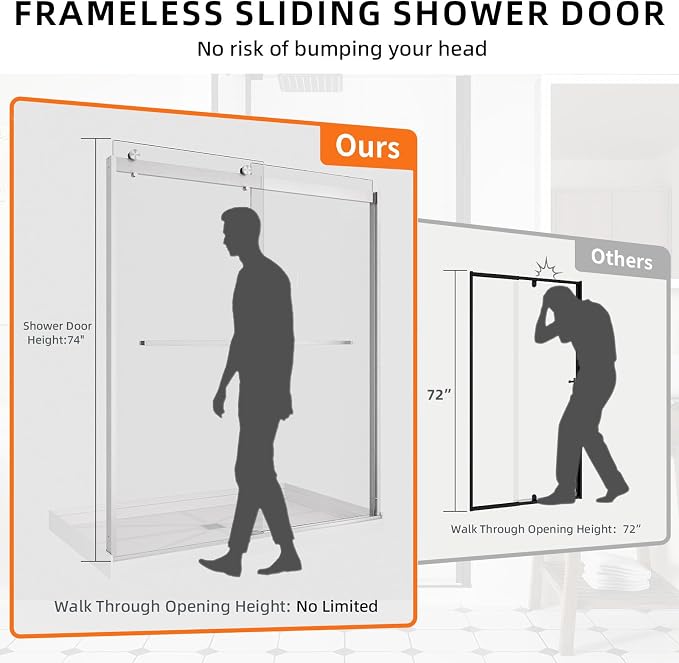 56-60" W x 74" H Frameless Shower Door, Double Sliding Shower Door - Image 5