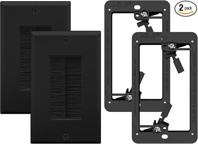 VCE Brush Wall Plate with Bracket, Cable Pass Through Insert Single Gang by VCE