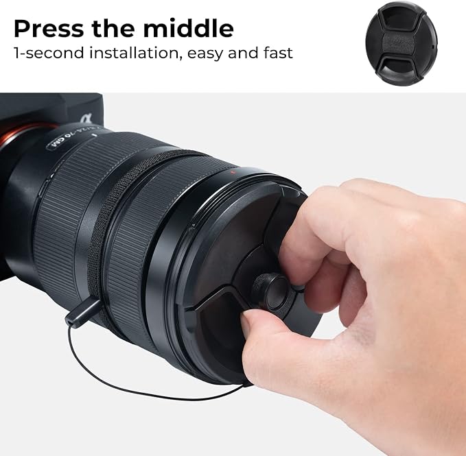 K&F Concept 40.5mm Lens Cap, 9-in-1 Center Pinch Lens Cover + Anti-Loss Keeper - Image 3