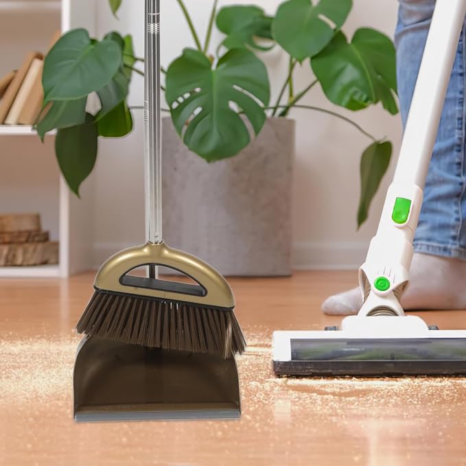 GANAZONO Broom Dustpan Scraper Set Long Handle Stand Up Broom Combo Dustpan - Image 6