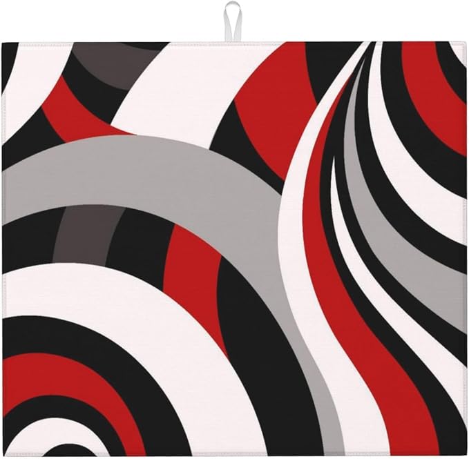 Red Black White and Grey Swirl Microfiber Dish Drying Mats, Absorbent Modern by Unknown