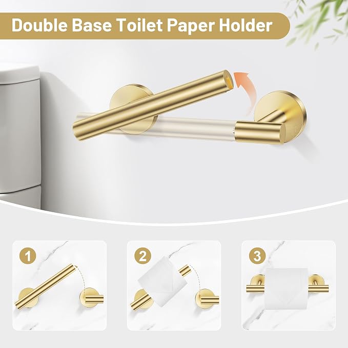 Lairuier Brushed Gold Towel Holder Set Include Double Bases Toilet Paper Holder - Image 3