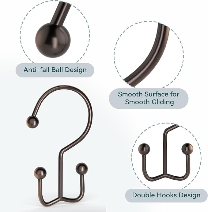 Goowin Shower Curtain Hooks, Durable Shower Curtain Rings Rust Proof, Double - Image 5