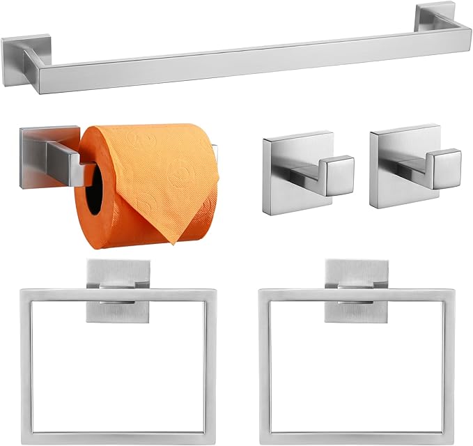TQKAG 6-Piece Bathroom Towel Bar Sets Brushed Nickel 23.6 inch Towel Bar by TQKAG