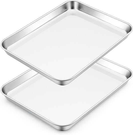 E-far Small Baking Sheet Set of 2, 10.5”x8.3” Stainless Steel Cookie Sheets Pans by E-far