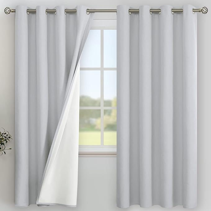 YoungsTex Light Grey Linen 100% Blackout Curtains 72 Inches Long by YoungsTex