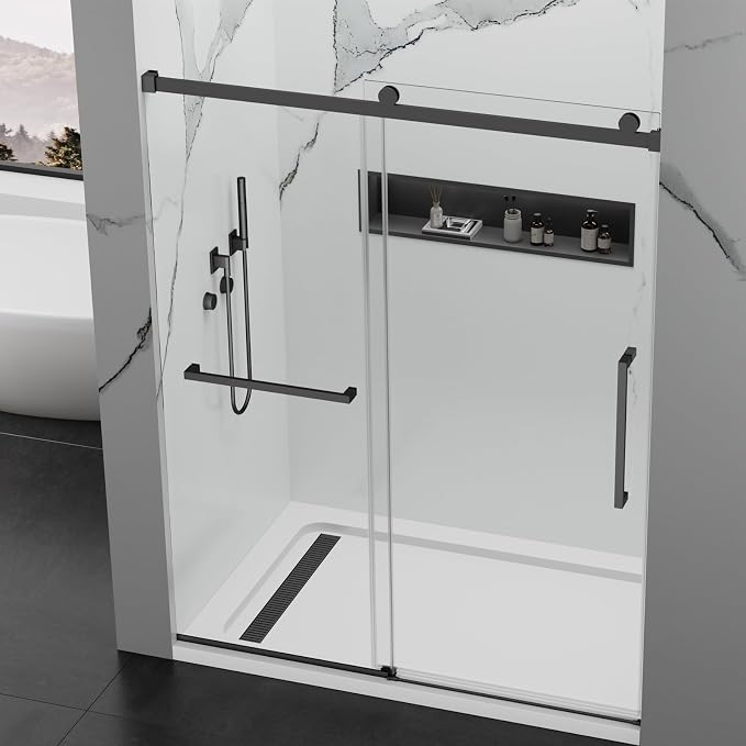 Frameless Shower Door 56-60 in. W x 76 in. H, Single Sliding Glass Door by JONIVRAT