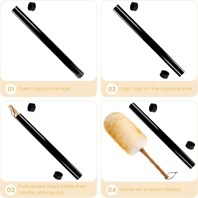Lambs Wool Duster with Solid Bamboo Handle, Leather Hang Strap, 18.9 inch Long - Image 2