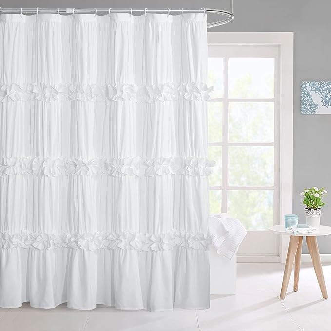 Victorian Ruffle Shower Curtain, Vintage Handcrafted Bow Tie Bath Curtain - Image 7