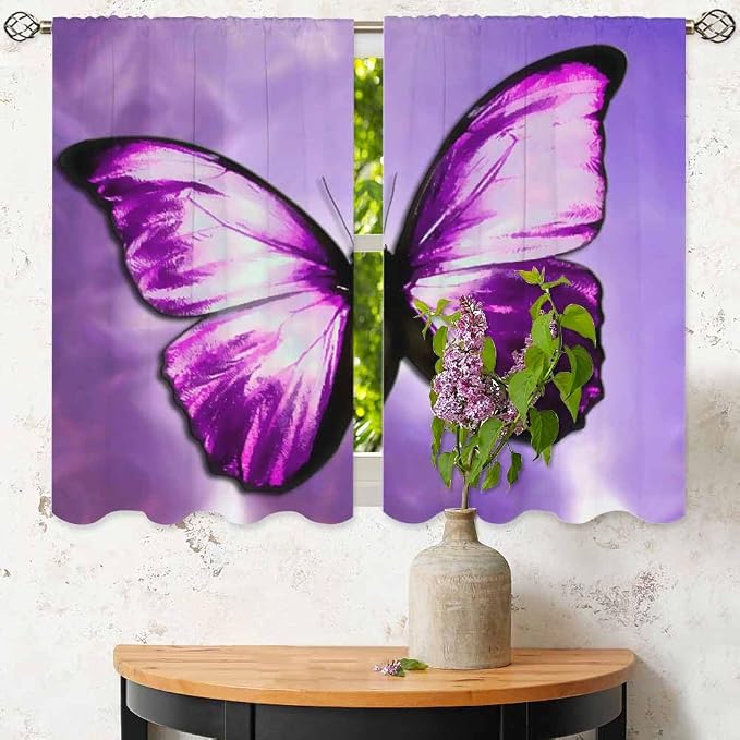 Purple Butterfly Kitchen Curtains Magical Mystical Beautiful Butterfly Short - Image 6