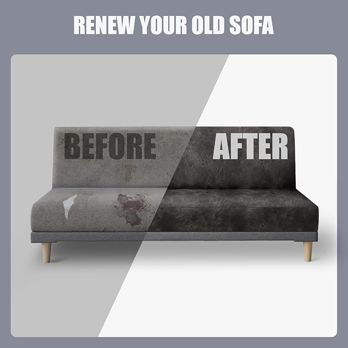 molasofa Leather Like Stretch Futon Slipcover Armless Futon Bed Sofa Cover Furniture Protector with Elastic Bottom, Soft and Washable Futon Cover for Sofa Bed Stay in Place（Medium，Khaki）