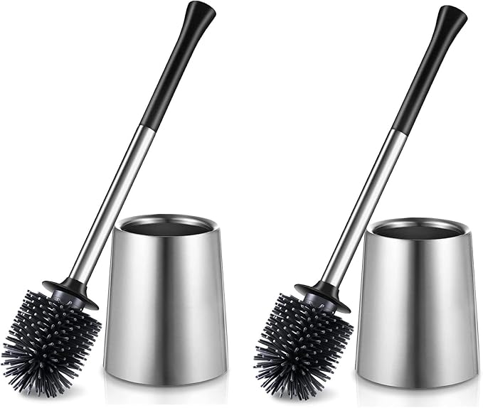 HAMITOR Toilet Bowl Brush Holder Set: 2Pack Silicone Stainless Steel Deep by HAMITOR