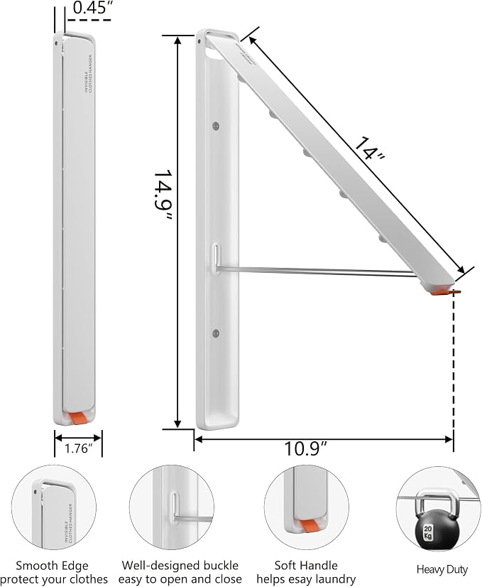 Dr.DJ Clothes Drying Rack, Wall-Mounted Retractable & Foldable Clothes Hanger - Image 2