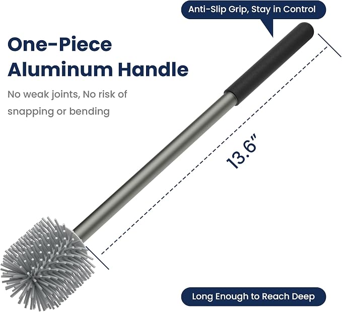 RV Toilet Brush and Holder Set- One-Piece Long Handle, Silicone Head, Magnetic - Image 3