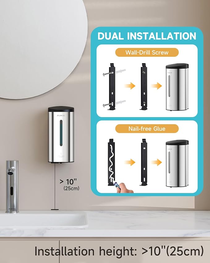 AIKE Automatic Wall Mount Liquid Soap Dispenser, Commercial Stainless Steel - Image 2