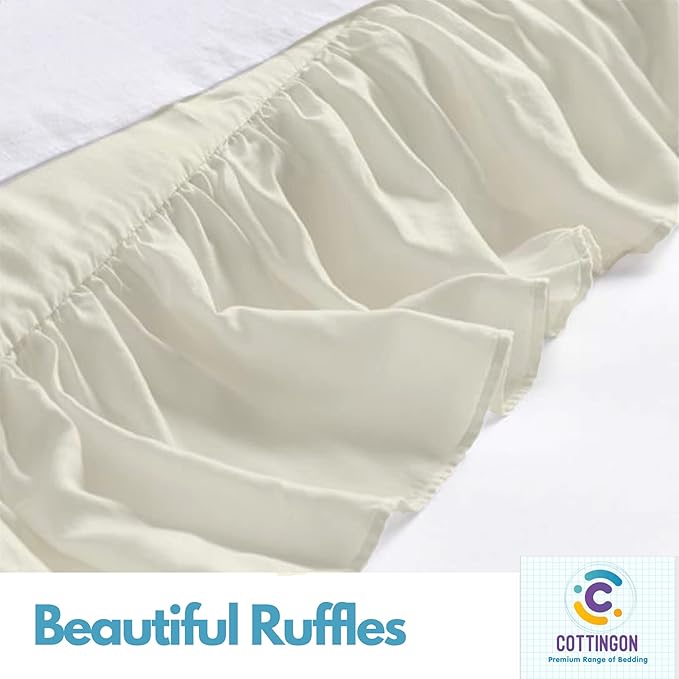 Cottingon Ruffled Bed Skirt with Split Corners-Dust Ruffle - 22" Drop 100% Microfiber Soft,Sheen & Luxurious Look - Bed Skirts (Ivory -Twin)