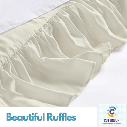 Cottingon Ruffled Bed Skirt with Split Corners-Dust Ruffle - 22" Drop 100% Microfiber Soft,Sheen & Luxurious Look - Bed Skirts (Ivory -Twin)