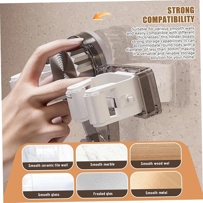 Broom and Mop Holder Wall Mount 2PCS Suction Cup Organizer - Image 3
