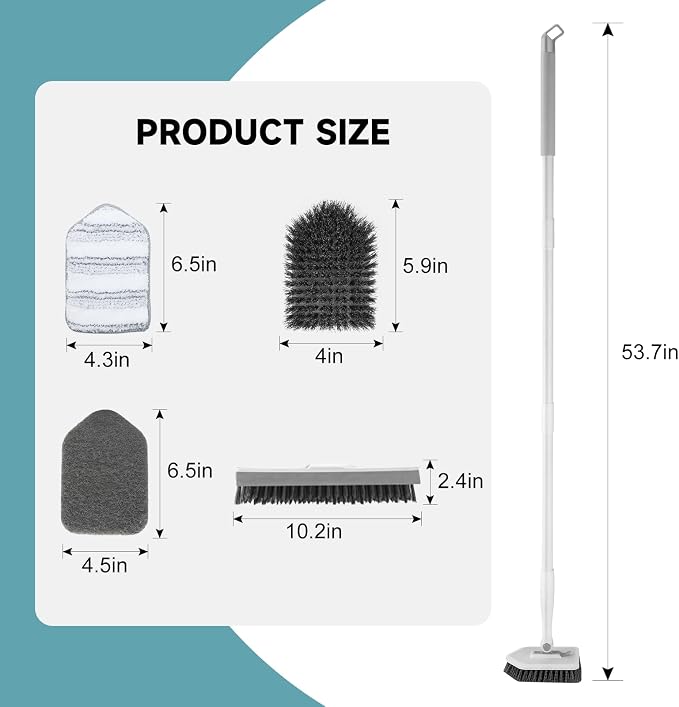 nacena Shower Scrubber with Long Handle, 4 in 1 Tile Tub Scrubber Brush with 3 - Image 2
