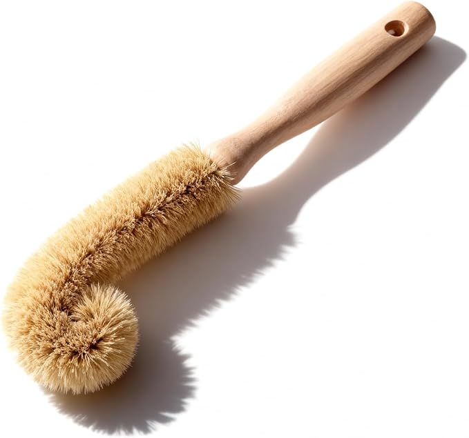 Bottle Brush Cleaner, Long Beech Wood Handle Non-Scratch, L-Shape by milinkllc