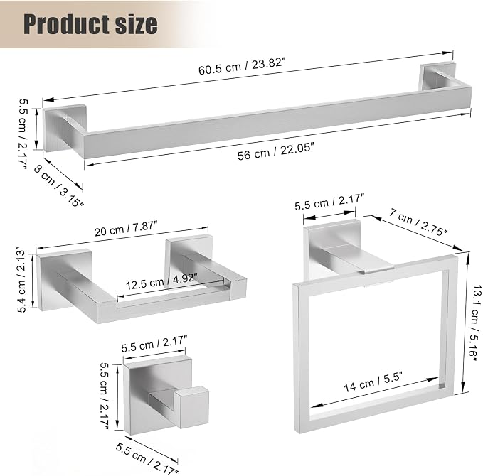 TQKAG Brushed Nickel Bathroom Hardware Accessories Set 5 Pieces, Double Post - Image 6