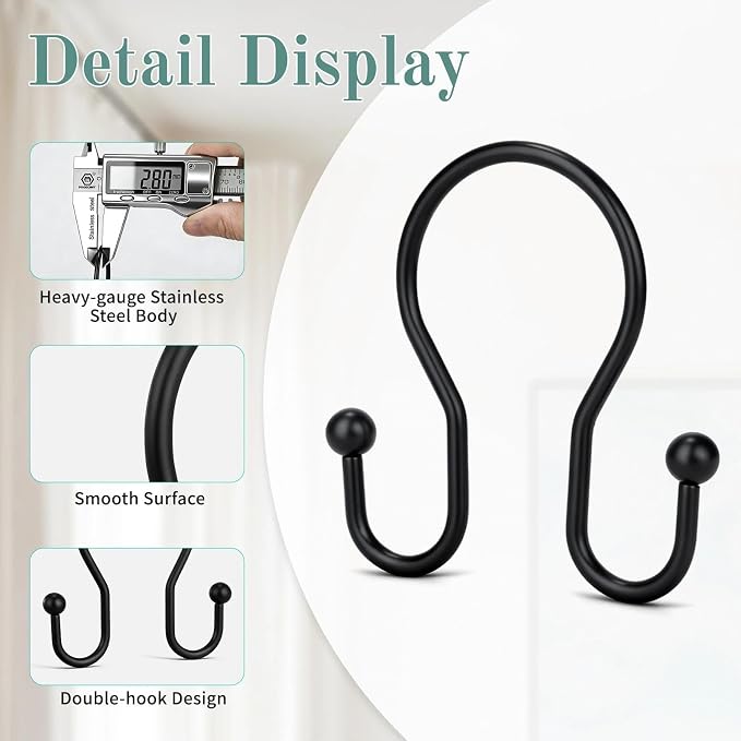 Goowin Shower Curtain Hooks, Stainless Steel Shower Curtain Hangers, Minimalist - Image 4