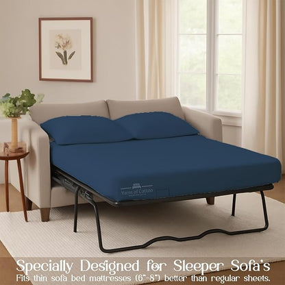 Sleeper Sofa 4 Piece Bed Sheet Set Premium Quality 100% Cotton 500 Thread Count, Smooth & Super Soft Sateen Weave, Extra Soft Bed Sheets, Wrinkle Free, 4 Inch Deep Pocket (Full, Medium)