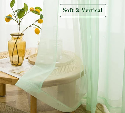 PI Short Sheer Curtains 45 inches Long with Ring Top,Cool Voile Sheer Window Curtain for Study/Farmhouse 2 Panels (W52XL45, Mint Green)