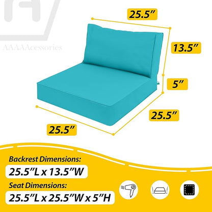 AAAAAcessories Outdoor Deep Seat Cushions, Waterproof, Fade-Resistant Patio Furniture Replacement Cushions, 25.5" x 25.5" x 5" + 25.5" x 13.5", Turquoise Blue