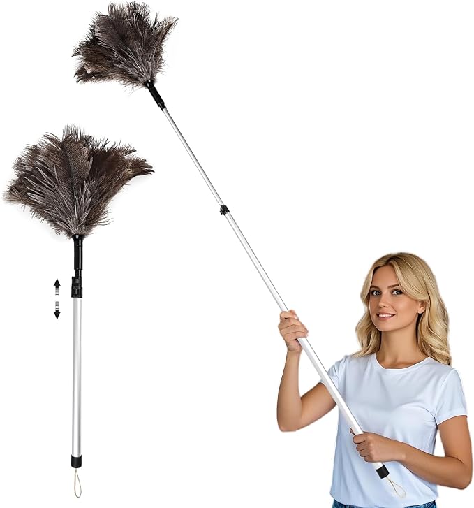 THARAHT Extendable Ostrich Feather Duster up to 25-49 inches Fluffy Feathers by THARAHT