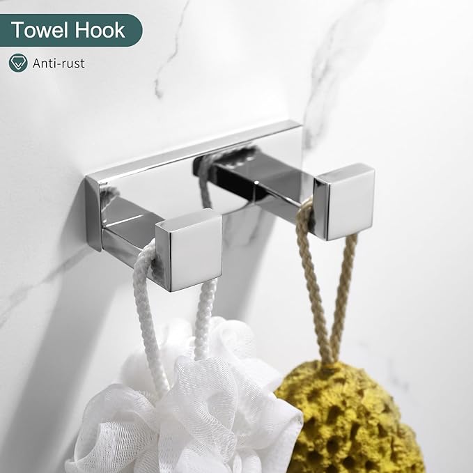 TNOMS 4-Pieces Bathroom Hardware Set, Polished Chrome Towel Bar Set, Wall - Image 5