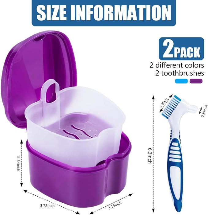 2 Pack Denture Bath Case Cup Box Holder Storage Container - Image 2