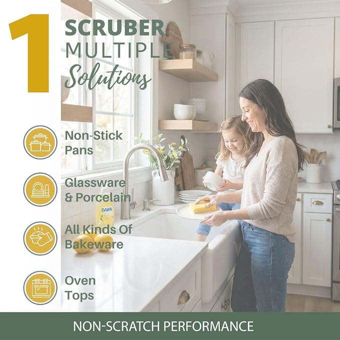 Peachy Clean Kitchen Dish Sponge & Scrubbers, Fresh Lemon Scent, Non-Scratch - Image 2