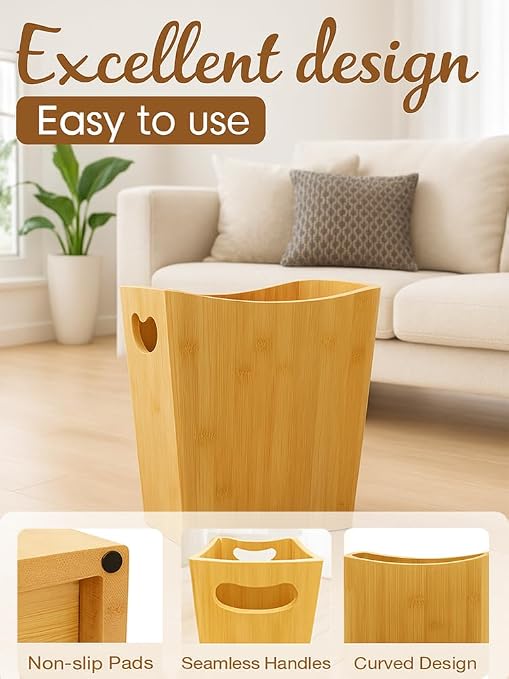 Wood Trash Can - Bedroom Trash Can Decorative - Bamboo Small Wastebaskets - Image 3