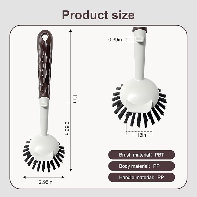 Dish Brush, 2 Pack with Comfortable Handle, with Built-in Scraper, Scrub Brush - Image 3