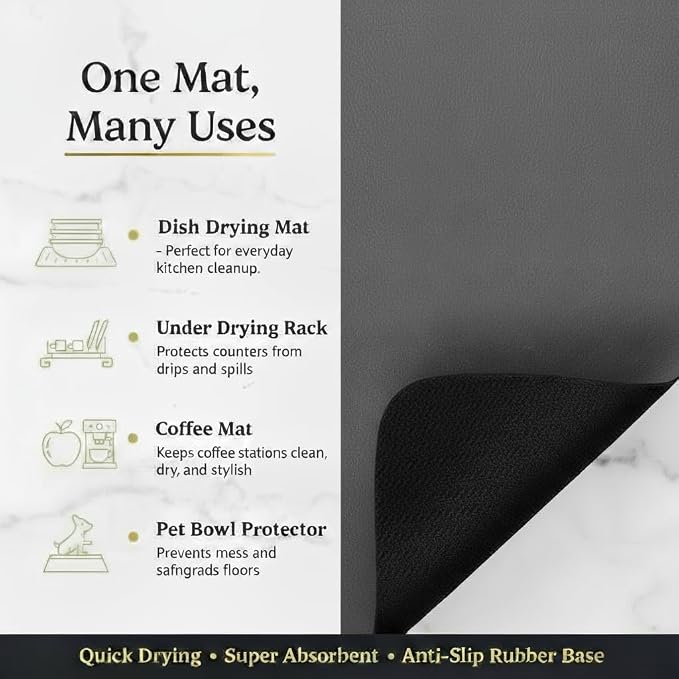 Dish Drying Mat Super Absorbent – 16" x 18" Coffee Mat - Image 4