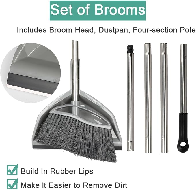 Soft Bristle Broom and Dustpan Combo Set, Long Handle Indoor Broom - Image 7