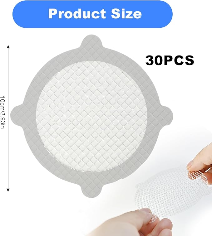30 Pack Disposable Shower Drain Hair Catcher, Round 4-Ear Glass Fiber Stickers - Image 2