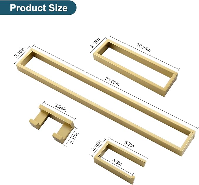 TNOMS 4-Piece Modern Gold Bathroom Hardware Accessories Set - Image 6