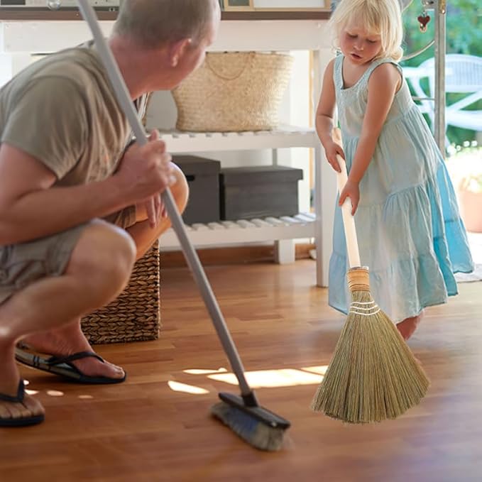 SAFIGLE Handwoven Miscanthus Straw Broom Soft Bristle Indoor Sweeper Removable - Image 4