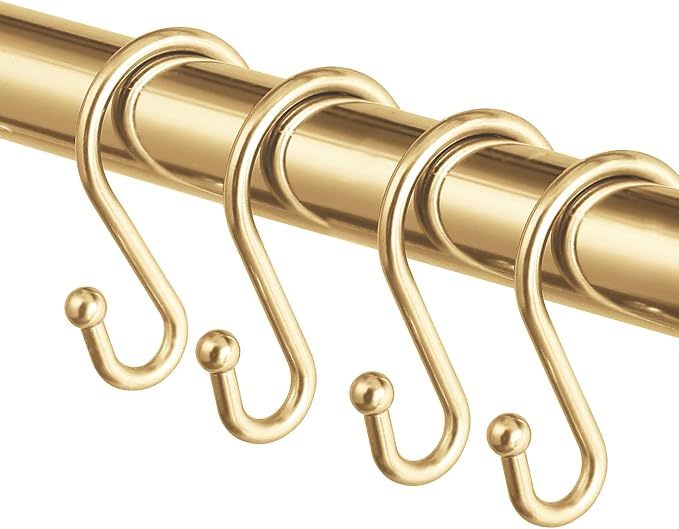 Metal Shower Curtain Hooks，Set of 12 Rings，Rust Resistant S Shaped Hooks Hangers by UNCONSIL